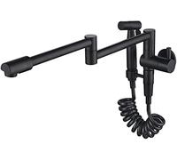 Grifo de cocina comercial de latón con un solo mango, montaje en pared, 2 funciones, rociador extraíble para fregadero, plegable, brazo oscilante de doble articulación, acabado cromado