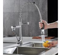 Grifo de cocina con 2 chorros,Grifería de resorte Mezclador de cocina, giratorio 360, frío y caliente disponible, latón cromado.