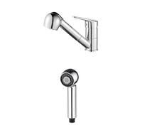 Grifo de Cocina con Ducha Extraíble + Juego de Boquillas de Repuesto - Acero Inoxidable, Ahorro de Agua, Rotación 360°