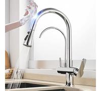 Grifo de cocina con filtro táctil, grifo de cocina extraíble de 3 maneras, grifo mezclador de cocina con sensor dorado, grifo de agua fría caliente, grifo de cocina con filtro táctil inteligente