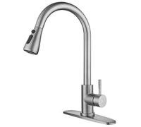 Grifo de cocina con rociador abatible, grifos de cocina de acero inoxidable con rociador abatible, 2 modos, grifos monomando con plataforma para lavandería, barra de RV