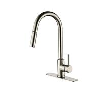 Grifo de cocina con rociador extraíble, boquilla de arco alto de 360° for un uso cómodo del agua, acabado en níquel cepillado.