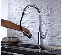Grifo de Cocina Cromo/Negro Dorado para Cozinha De Parede Mezclador de rotación 360 Caliente y frío Grifo de Fregadero Giratorio extraíble con aireador de una Sola manija, Chrome