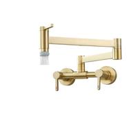 Grifo de cocina cuadrado tres interruptores for agua fría y caliente, empotrable en la pared, con válvula mezcladora plegable. for lavabo baño Diseño a prueba de fugas(BRUSHED GOLD TYPE B)