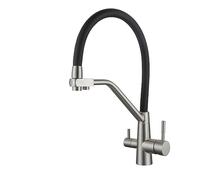Grifo de cocina de 3 vías con doble palanca giratoria de 360° de acero inoxidable cepillado para fregadero de ósmosis de agua potable Grifos Cocina Fregadero para uso doméstico y comercial