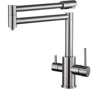 Grifo De Cocina De 3 Vías con Filtro De Agua, Plegable, para Fregadero, Mezclador Y Purificador De Agua., Chrome-b