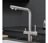 Grifo de Cocina de 3 vías con Manguera extraíble, Doble Palanca, 3 en 1, extraíble, con Sistema de Filtro de Agua, Cromado