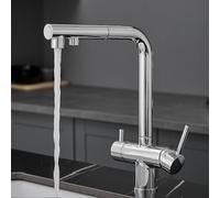 Grifo de Cocina de 3 vías con Manguera extraíble, Doble Palanca, 3 en 1, extraíble, con Sistema de Filtro de Agua, Cromado