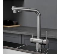 Grifo de Cocina de 3 vías con Manguera extraíble, Doble Palanca, 3 en 1, extraíble, con Sistema de Filtro de Agua, Cromado