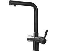 Grifo de cocina de 3 vías con rotación de 360°, elegante diseño negro, grifo mezclador 3 en 1 para sistema de filtración de agua, perfecto para fregaderos modernos y cocinas elegantes