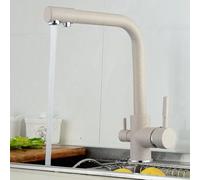Grifo de cocina de 3 vías, giratorio de 360°, grifo mezclador de latón, color beige, filtro de agua 3 en 1, grifo de fregadero para cocina, elegante y funcional, fácil de instalar