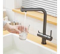 Grifo de cocina de 3 vías, grifo giratorio de latón gris, agua fría, 2 asas, diseño moderno, accesorio de cocina duradero para mejoras del hogar y decoración elegante