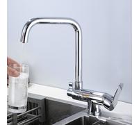 XGFXGF Grifo de Cocina de 3 Vías, Mezclador de Cocina Abatible Debajo de la Ventana, Grifo Giratorio, Agua Potable Filtrada, Cromado