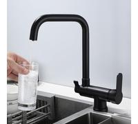 Grifo De Cocina De 3 Vías Mezclador De Cocina Abatible Debajo De La Ventana Grifo Giratorio Grifo De Cocina De Agua Potable Filtrada Mezclador De 3 Vías para Fregadero,Negro