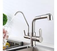 Grifo de Cocina de 3 vías, pulverizador extraíble, latón, frío y Caliente, Agua Potable Recta, multifunción, rotación de 360°, grifos para Fregadero de Cocina, Cepillado-b