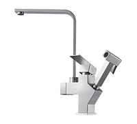 Grifo de Cocina de Acero Inoxidable, Mezclador de Agua fría y Caliente, Cuenco Cuadrado para Verduras, cinturón extraíble, Cabezal rociador, Grifo para Fregadero de Cocina, monoparedo único