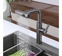 Grifo de cocina de acero inoxidable, palanca individual giratoria de 360 °, pulverizador de pulverización, toque de mezclador de fregadero en cascada, acabado de metal de pistola gris, diseño moderno
