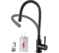 Grifo de cocina de baja presión de 3 vías, flexible, 3 conexiones, baja presión, giratorio 360°, grifo mezclador de cocina para caldera y fregadero con caño alto, color negro
