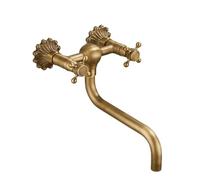 Grifo de cocina de cobre empotrado de doble mango para agua caliente y fría, calabaza de patrón antiguo debajo de la salida de agua