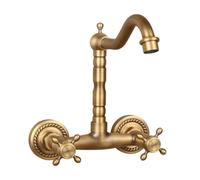 Grifo de cocina de cobre empotrado de doble mango para calefacción y frío, giro antiguo recto de cinco vías - Alto