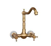 Grifo de cocina de cobre empotrado de doble mango para calor y frío, calabaza de cerámica antigua con altura