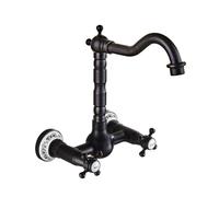 Grifo de cocina de cobre empotrado de doble mango para calor y frío, calabaza de cerámica antigua negra de cinco vías - Alto