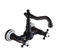 Grifo de Cocina de Cobre Empotrado de Doble Mango para Calor y Frío, Calabaza de Cerámica Antigua Negra Doblada - Corta