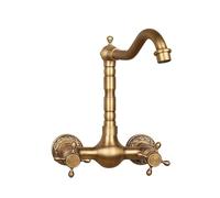 Grifo de cocina de cobre empotrado de doble mango para calor y frío, calabaza tallada antigua doblada