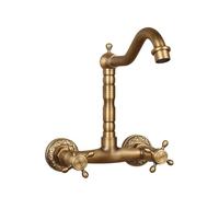 Grifo de cocina de cobre empotrado de doble mango para calor y frío, tallado antiguo recto de cinco vías - Alto