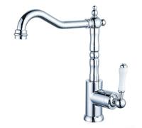 Grifo de cocina de cuello de cisne de una sola manija en latón dorado pulido con boquilla de rotación completa para fregadero y encimera (galvanizado)