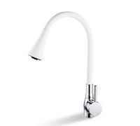 Grifo de cocina de cuello de silicona, grifo de fregadero de agua fría y caliente, boquilla giratoria de una sola manija, fácil instalación, diseño blanco moderno para uso doméstico y cocina