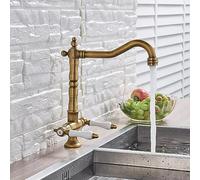 Grifo de cocina de latón antiguo con pulverizador de ahorro de agua, grifo extraible de fregadero de rotación de 360 grados, mezclador de agua fría y caliente