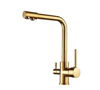 Grifo De Cocina De Latón Con Rotación De 360° Y Mezclador De Doble Manija. Ideal Para Agua Potable Y Cocina. Dorado.