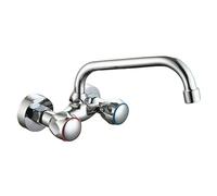 Grifo de cocina de pared bimando Tajo (Distancia entre orificios: 15 cm, Cromo, Brillante)