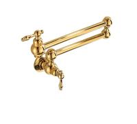 Grifo de cocina de un solo orificio con brazo oscilante extensible y plegable con boquilla doble for llenado de ollas y fregadero de cocina de dos manijas Comercial(Gold)