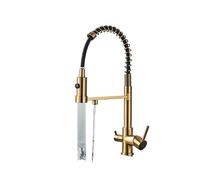 Grifo de cocina dorado con filtro de agua - Elegante grifo giratorio para agua potable pura, mezclador de fregadero de cocina de diseño moderno con función de filtración