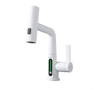 Grifo de cocina extraíble con pantalla digital de temperatura en vivo y boquilla giratoria para una transición perfecta entre zonas de fregadero (blanco)