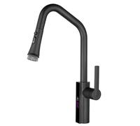 Grifo de cocina extraíble con pantalla digital, grifo mezclador de latón giratorio de 360° para agua fría y caliente, mango único, 3 funciones, grifo negro para fregadero de cocina