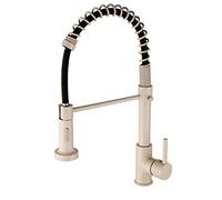 Grifo de cocina extraíble con pulverizador de resorte de un solo mango con 2 funciones, mezclador de latón macizo de un agujero para agua caliente y fría, grifo de fregadero beige, diseño moderno para