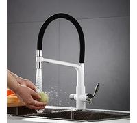 Grifo de cocina extraíble de silicona negra de 3 vías con doble mango y rociador, acabado blanco, tubo flexible para un fácil uso, diseño moderno para cocinas domésticas y comerciales