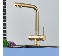 Grifo de cocina extraíble negro con filtro de agua 2 en 1, grifo mezclador de latón caliente y frío, diseño de filtro flexible, acabado dorado cepillado para un uso fácil y decoración elegante