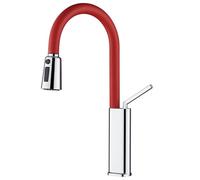 Grifo de cocina extraíble rojo - Mezclador de fregadero de latón de 3 funciones con giro de 360° - Grifo de agua de una sola manija para caravana, lavandería, cuarto de servicio, diseño moderno, fácil