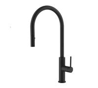 Grifo de cocina extraíble una sola manija con acabado negro mate. Práctico rociador for un fácil control del agua. Diseño elegante