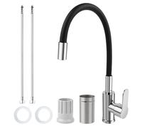 Grifo de Cocina Flexible, Grifos de Cocina Fregadero Negro con Brazo Flexible, Douche Giratoria 360°, Torneira Cozinha Aireador Ecológico para Ahorrar Agua, Fácil Instalación sin Fontanero