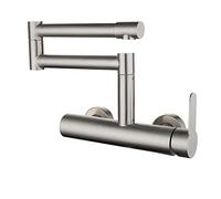 Grifo de cocina for llenado ollas, grifo fregadero montaje en pared plegable acero inoxidable Brazo oscilante doble articulación estirable, manija única comercial níquel cepillado 2 orificios