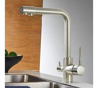 Grifo de cocina giratoria de 360 ° - grifo mezclador montado en la cubierta con agua, acabado cepillado de níquel, diseño moderno para una fácil limpieza y una funcionalidad mejorada