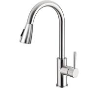 Grifo de cocina giratorio de 360° con pulverizador desplegable, grifos de fregadero de cocina monomando chapados, grifo mezclador de arco alto apto para 1 agujero (color: plata A.)