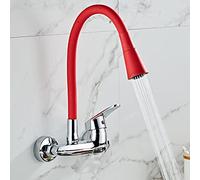 Grifo de cocina giratorio de 360° de doble agujero montado en la pared con manguera flexible, grifo mezclador para fregadero de cocina para un fácil flujo de agua y diseño que ahorra espacio