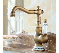 Grifo de cocina giratorio retro de porcelana azul y blanca, estilo europeo, agua caliente y fría, totalmente de cobre, porcelana azul y blanca corta