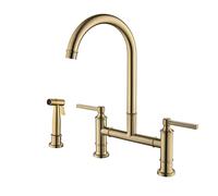 Grifo de cocina, grifo de cocina con puente de oro cepillado con grifo de bidé, grifo de cocina de latón, grifo de fregadero de cocina de 3 orificios y 2 manijas